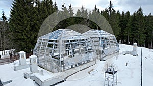 Station science greenhouse technology snow winter frost drone aerial open top chambers climate change research Bily Kriz