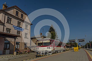 Station with train in Rimavska Sobota town in summer hot morning