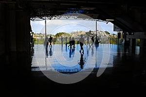 Station Transportation People Crowd Walking Silhouette Reflection