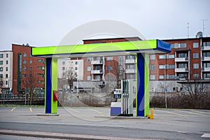 Station unmanned gas station. Express refuel gasoline