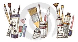 Stationary and art supplies vector set
