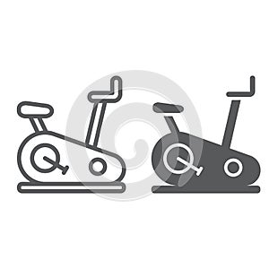 Stationary bike line and glyph icon, sport and equipment, exercise bicycle sign, vector graphics, a linear pattern on a