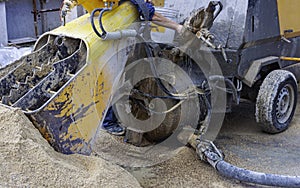 Stationary concrete pump powered by a Deutz diesel