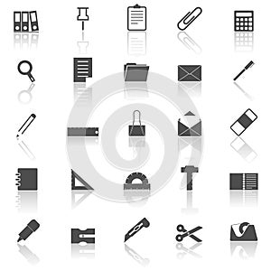 Stationary icons with reflect on white background