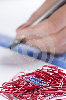 Stationary items on a white table