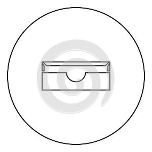 Stationary paper tray black icon in circle outline