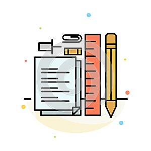 Stationary, Pencil, Pen, Notepad, Pin Abstract Flat Color Icon Template photo