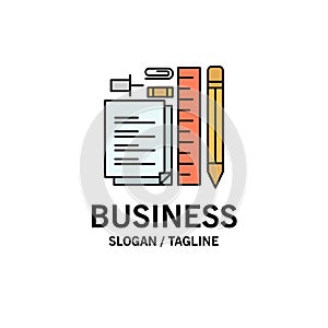 Stationary, Pencil, Pen, Notepad, Pin Business Logo Template. Flat Color photo