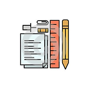 Stationary, Pencil, Pen, Notepad, Pin  Flat Color Icon. Vector icon banner Template photo
