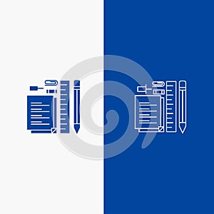 Stationary, Pencil, Pen, Notepad, Pin Line and Glyph Solid icon Blue banner Line and Glyph Solid icon Blue banner photo