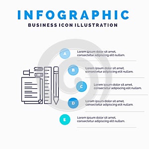 Stationary, Pencil, Pen, Notepad, Pin Line icon with 5 steps presentation infographics Background photo