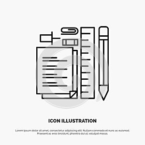 Stationary, Pencil, Pen, Notepad, Pin Line Icon Vector photo