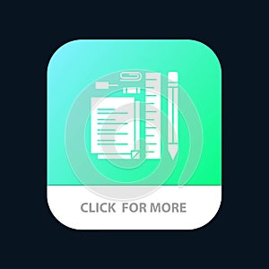 Stationary, Pencil, Pen, Notepad, Pin Mobile App Button. Android and IOS Glyph Version photo