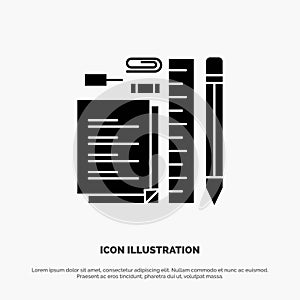 Stationary, Pencil, Pen, Notepad, Pin solid Glyph Icon vector photo