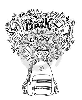 Stationery collection. Outline style. Back to school thin line vector doodle illustration template on white