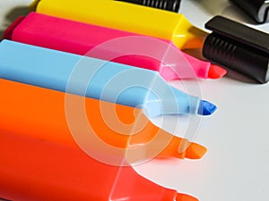 Stationery - colourful highlighter pens close-up/macro