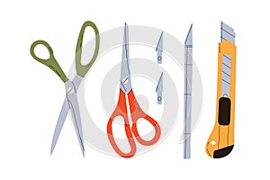 Stationery cutting supplies, scissors,