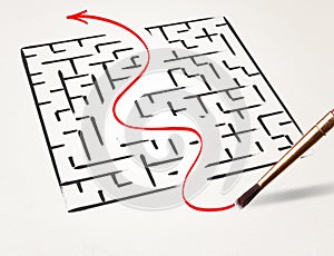 Pencil drawing the exit way out from maze