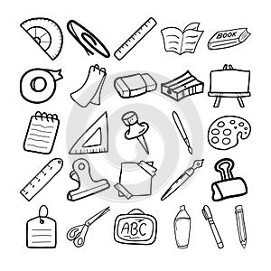 Stationery Hand Drawn Doodle Line Art Outline Set