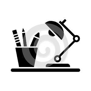 Stationery Items on Desk Solid Icon for Work Setup