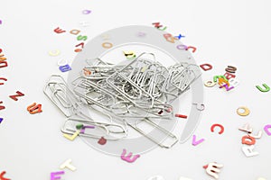 Stationery products, many clasps isolated in a white background