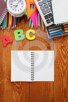 Stationery School Items Set Top View Copy Space