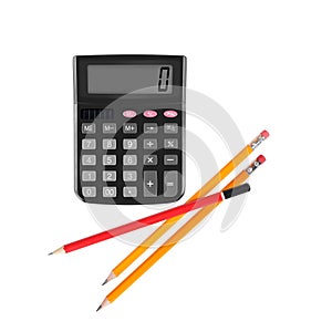 Stationery, science and education - Calculator and pencil front