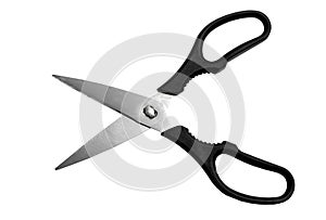 Stationery scissors on a white background for office work. Tailor's or seamstress's scissors
