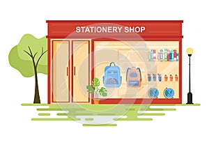 Stationery Store Building Illustration for Buying School Supplies Like a Book, Backpack, Notebook, Ruler, Pencil or Scissors