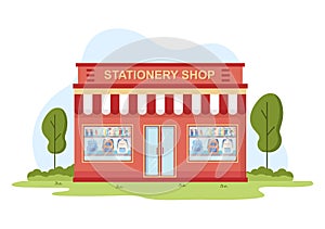 Stationery Store Building Illustration for Buying School Supplies Like a Book, Backpack, Notebook, Ruler, Pencil or Scissors