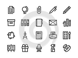 Stationery Supplies Store Line Icon. Vector Illustration Flat style. Included Icons as Office Furniture, Printer Paper