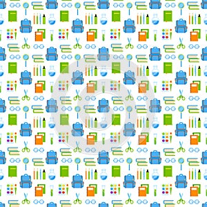 Stationery supplies vector seamless pattern. School tools.