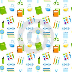 Stationery supplies vector seamless pattern. School tools.