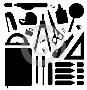 Stationery tools silhouettes set