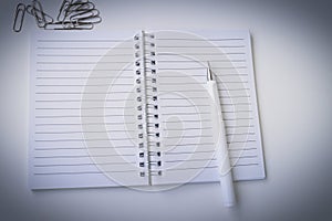 Stationery white handle and notebook, scraper work in the office, training, business planning