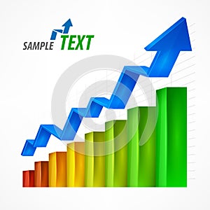 Statistic color chart with arrow on white. Vector illustration