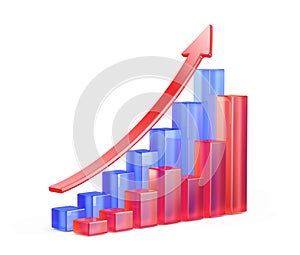 Statistic, growth concept. Bar charts and arrow isolated on white background