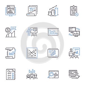 Statistical Analysis line icons collection. Probability, Data, Analysis, Sampling, Normality, Regression, Variance