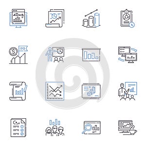 Statistical Analysis line icons collection. Probability, Data, Analysis, Sampling, Normality, Regression, Variance