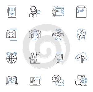 Statistical analysis line icons collection. Probability, Regression, Variance, Correlation, Normality, Skewness