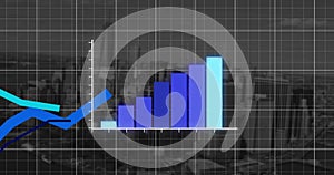 Statistical data processing over grid network against cityscape in background