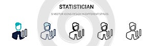 Statistician icon in filled, thin line, outline and stroke style. Vector illustration of two colored and black statistician vector