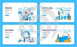 Statistician and statistic web banner or landing page set. Specialist