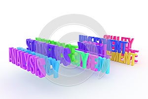 Statistics & analysis, business conceptual colorful 3D words. Wallpaper, background, abstract & web.