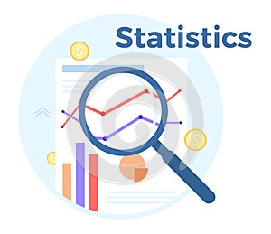 Statistics analysis vector flat illustration. Concept of accounting, analysis, audit, financial report. Auditing tax