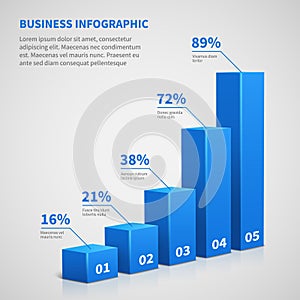 Statistics business 3d graph bar chart. Vector infographic with steps and options