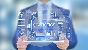 Statistics, Businessman with Hologram Concept photo