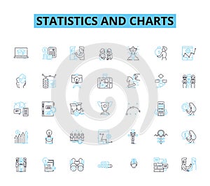 Statistics and charts linear icons set. Data, Graphs, Trends, Variance, Correlation, Standard deviation, Scatterplot