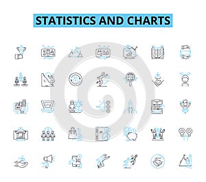 Statistics and charts linear icons set. Data, Graphs, Trends, Variance, Correlation, Standard deviation, Scatterplot