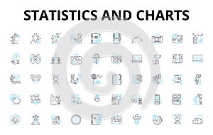 Statistics and charts linear icons set. Data, Graphs, Trends, Variance, Correlation, Standard deviation, Scatterplot